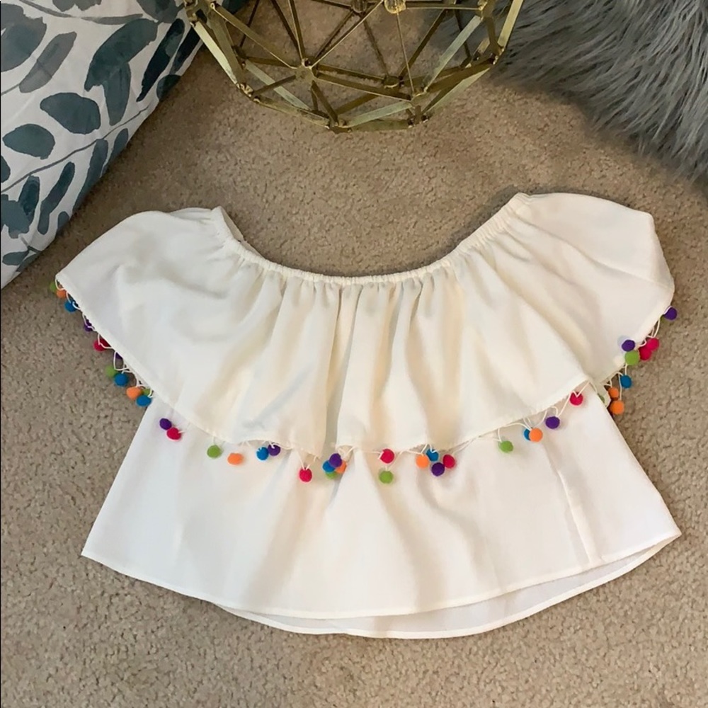 Off the shoulder Pom Pom crop top
